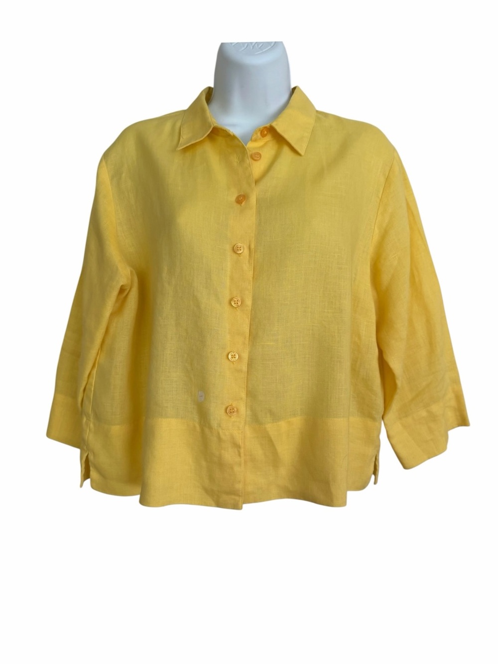 Yellow Linen Button-Down Shirt Size PM Summer Breathable Lightweight Summer